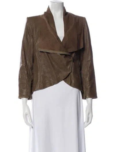 Pre-owned Alice And Olivia Leather Biker Jacket In Brown