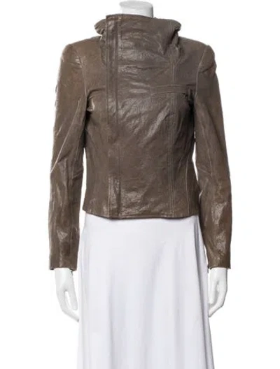Pre-owned Alice And Olivia Leather Biker Jacket In Brown
