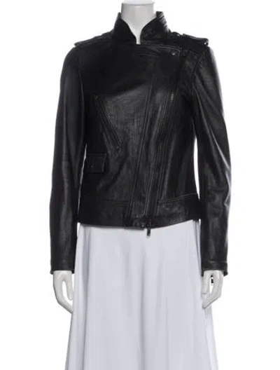 Pre-owned Alice And Olivia Leather Biker Jacket In Gray