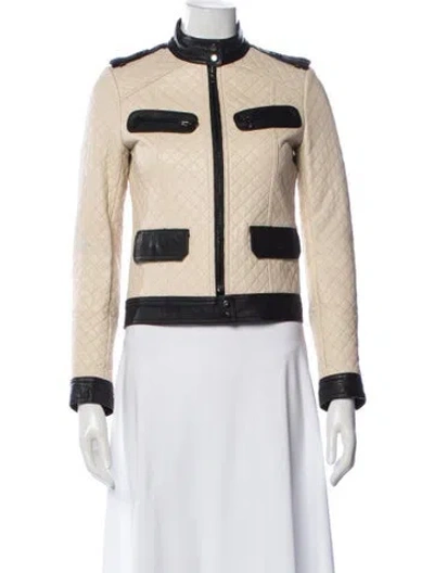 Pre-owned Alice And Olivia Leather Biker Jacket In Neutral
