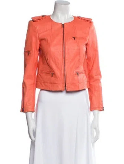 Pre-owned Alice And Olivia Leather Biker Jacket In Orange