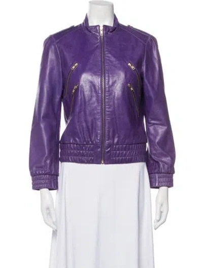 Pre-owned Alice And Olivia Leather Biker Jacket In Purple