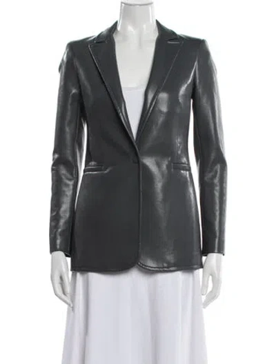 Pre-owned Alice And Olivia Leather Blazer In Gray