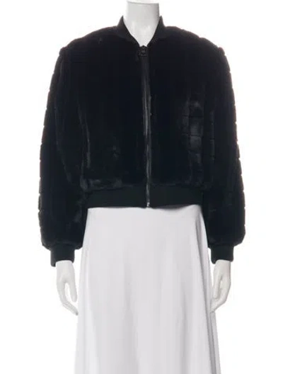 Pre-owned Alice And Olivia Leather Bomber Jacket In Black