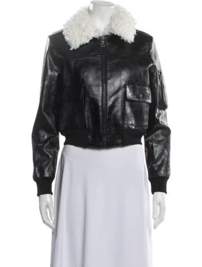 Pre-owned Alice And Olivia Leather Bomber Jacket In Black