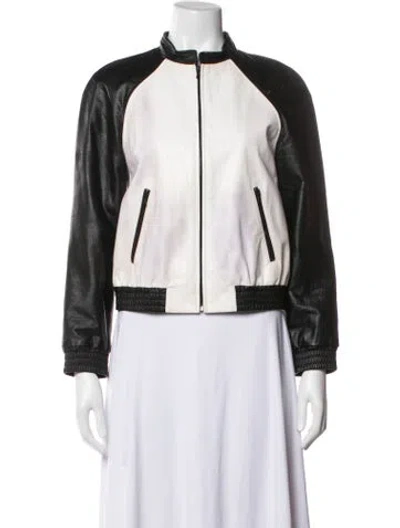 Pre-owned Alice And Olivia Leather Bomber Jacket In Black