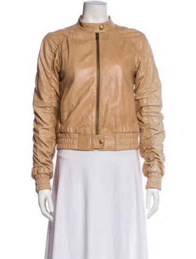 Pre-owned Alice And Olivia Leather Bomber Jacket In Brown