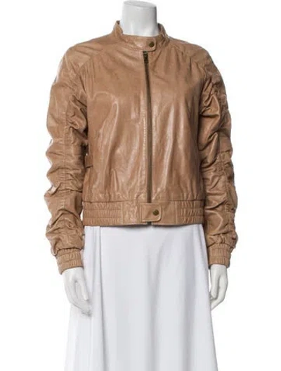 Pre-owned Alice And Olivia Leather Bomber Jacket In Neutral
