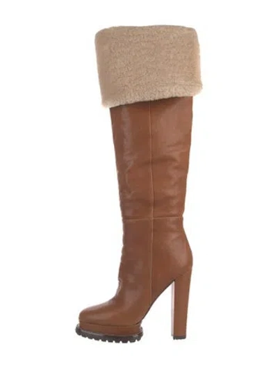 Pre-owned Alice And Olivia Leather Boots In Brown