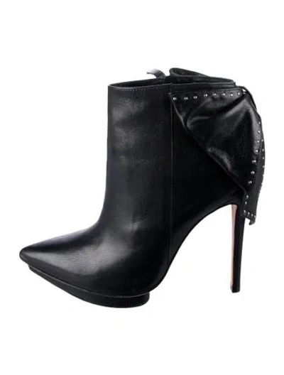 Pre-owned Alice And Olivia Leather Bow Accents Boots In Black