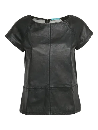 Pre-owned Alice And Olivia Leather Chiffon Top In Black