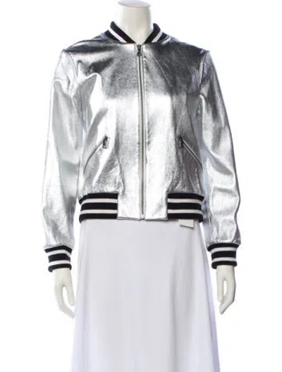 Pre-owned Alice And Olivia Leather Colorblock Pattern Bomber Jacket