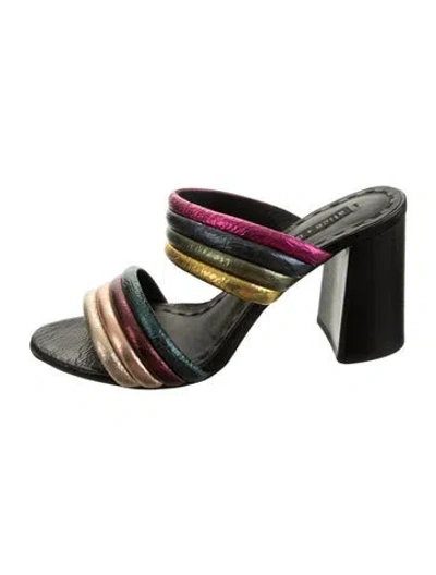 Pre-owned Alice And Olivia Leather Colorblock Pattern Sandals In Green
