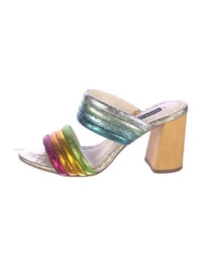 Pre-owned Alice And Olivia Leather Colorblock Pattern Slides In Multi