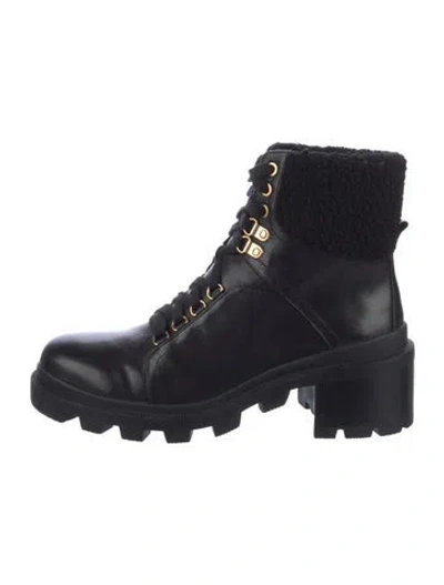 Pre-owned Alice And Olivia Leather Combat Boots In Black