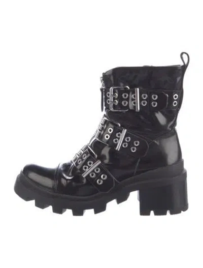 Pre-owned Alice And Olivia Leather Combat Boots In Blue