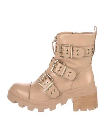 Pre-owned Alice And Olivia Leather Combat Boots In Neutral
