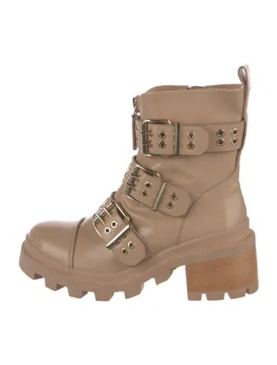 Pre-owned Alice And Olivia Leather Combat Boots In Neutral