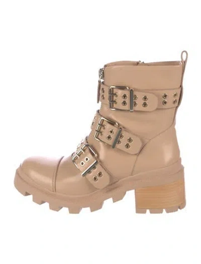 Pre-owned Alice And Olivia Leather Combat Boots In Neutral