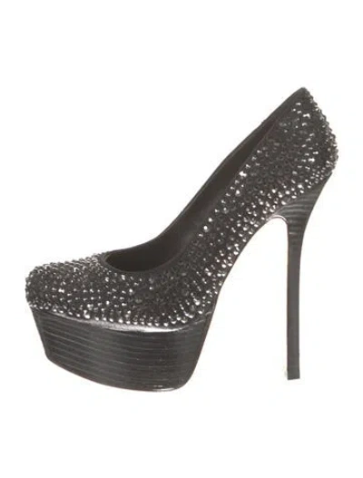 Pre-owned Alice And Olivia Leather Crystal Embellishments Pumps In Black