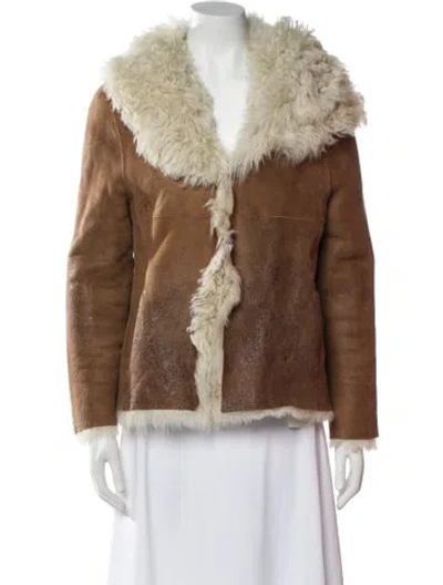 Pre-owned Alice And Olivia Leather Faux Fur Jacket In Brown