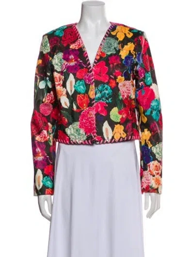 Pre-owned Alice And Olivia Leather Floral Print Blazer In Multi