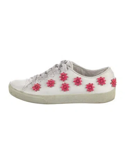 Pre-owned Alice And Olivia Leather Floral Print Sneakers In White