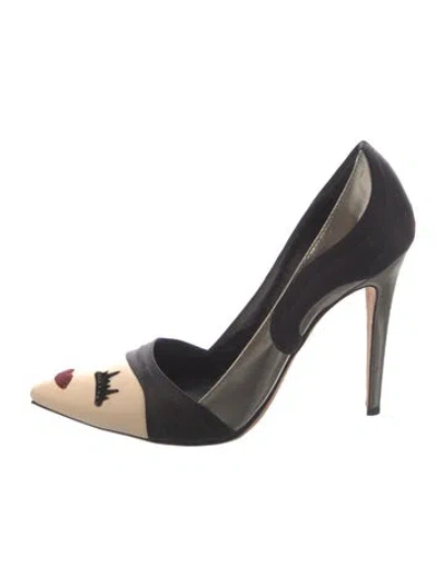 Pre-owned Alice And Olivia Leather Graphic Print Pumps In Black