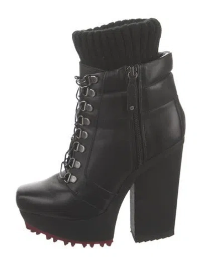 Pre-owned Alice And Olivia Leather Lace-up Boots In Black