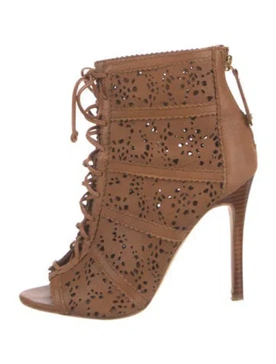Pre-owned Alice And Olivia Leather Lace-up Boots In Brown