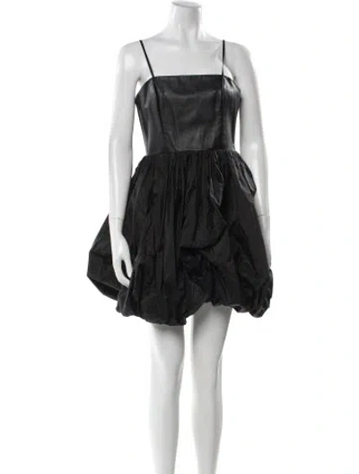 Pre-owned Alice And Olivia Leather Mini Dress In Black