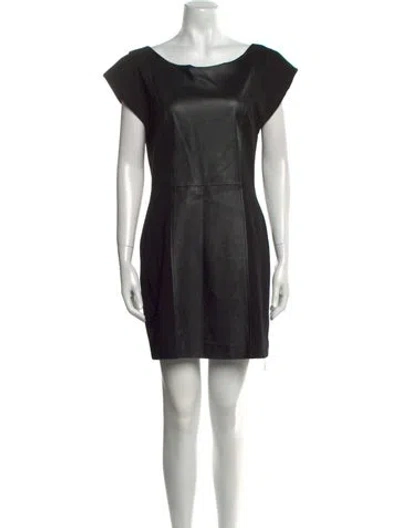 Pre-owned Alice And Olivia Leather Mini Dress In Black