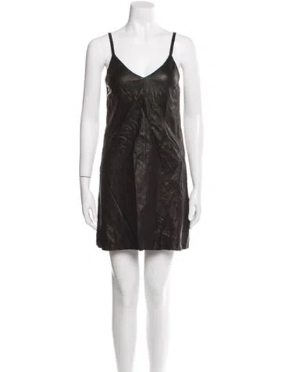 Pre-owned Alice And Olivia Leather Mini Dress In Black
