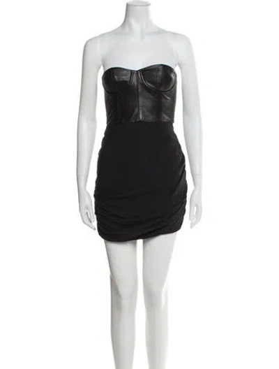 Pre-owned Alice And Olivia Leather Mini Dress In Black