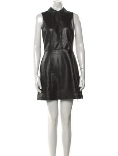 Pre-owned Alice And Olivia Leather Mini Dress In Black