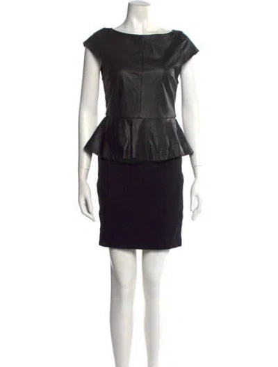 Pre-owned Alice And Olivia Leather Mini Dress In Black