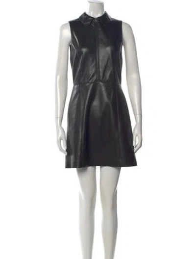 Pre-owned Alice And Olivia Leather Mini Dress In Black