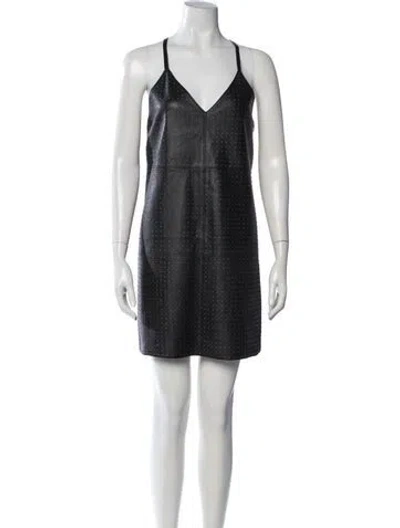 Pre-owned Alice And Olivia Leather Mini Dress In Black