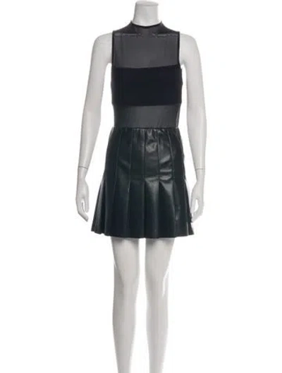 Pre-owned Alice And Olivia Leather Mini Dress In Black