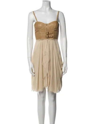 Pre-owned Alice And Olivia Leather Mini Dress In Neutral