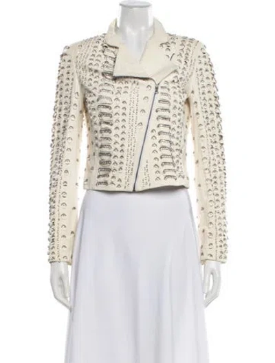 Pre-owned Alice And Olivia Leather Patterned Biker Jacket In Neutral