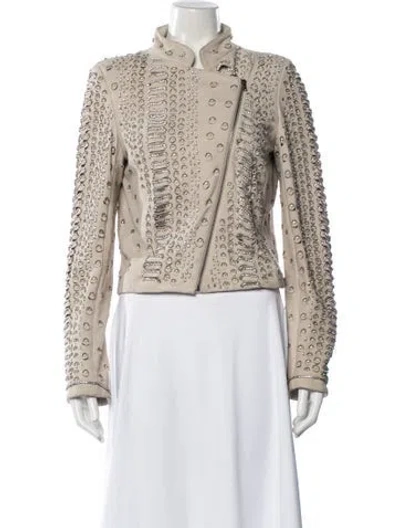 Pre-owned Alice And Olivia Leather Patterned Biker Jacket In Neutral