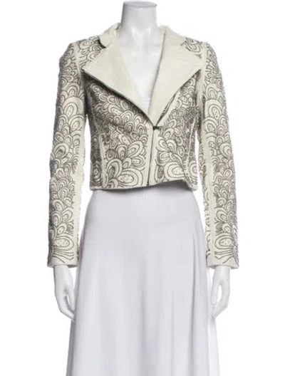 Pre-owned Alice And Olivia Leather Patterned Biker Jacket In Neutral