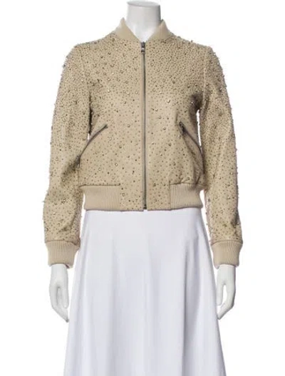Pre-owned Alice And Olivia Leather Printed Bomber Jacket In Neutral