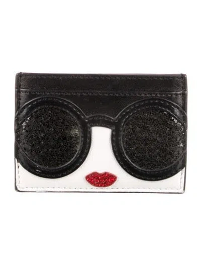 Pre-owned Alice And Olivia Leather Printed Card Holder In Black
