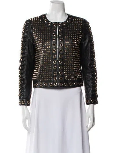 Pre-owned Alice And Olivia Leather Printed Jacket In Black