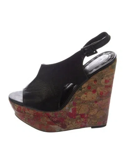 Pre-owned Alice And Olivia Leather Printed Slingback Pumps In Black