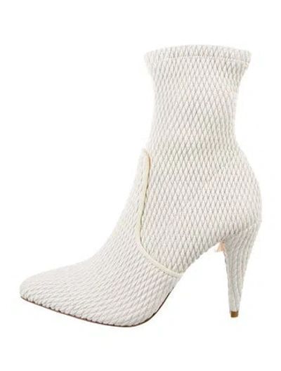 Pre-owned Alice And Olivia Leather Sock Boots In White