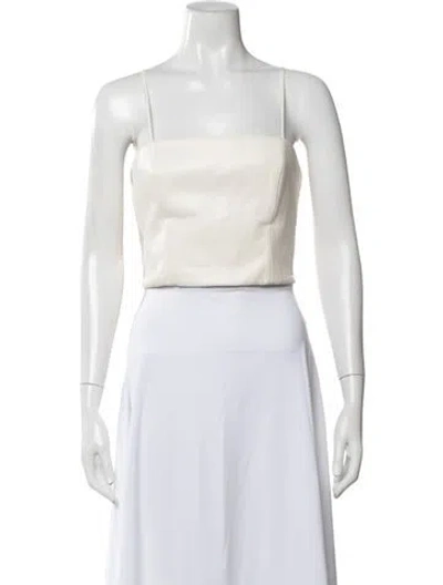 Pre-owned Alice And Olivia Leather Square Neckline Crop Top In White