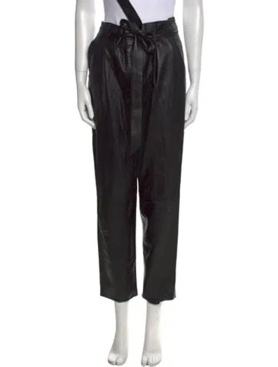Pre-owned Alice And Olivia Leather Straight Leg Pants In Black